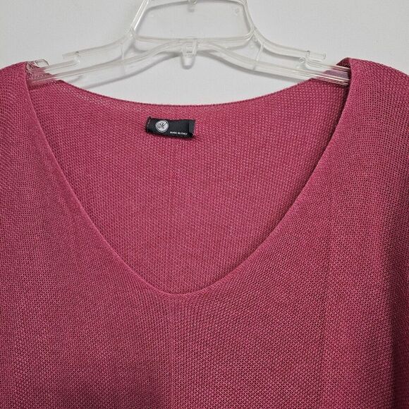 M Made in Italy Knitted 3/4 Sleeve Dusty Rose Pullover V-neckSweater Size L - Picture 3 of 8